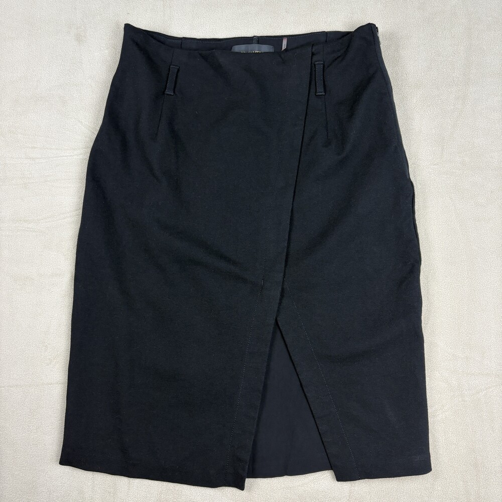 KOBI HALPERIN Black Skirt Size 10‎ Overlapping Front Kick Slit Minimalist